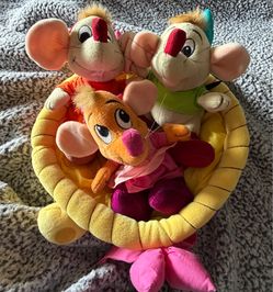Disney Store Vintage Cinderella Mice in Sewing Basket Plush Set