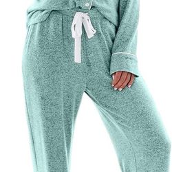 Aamikast Women’s Two Piece Pajama Set (Lake Green/Blue, Large, Never Worn)