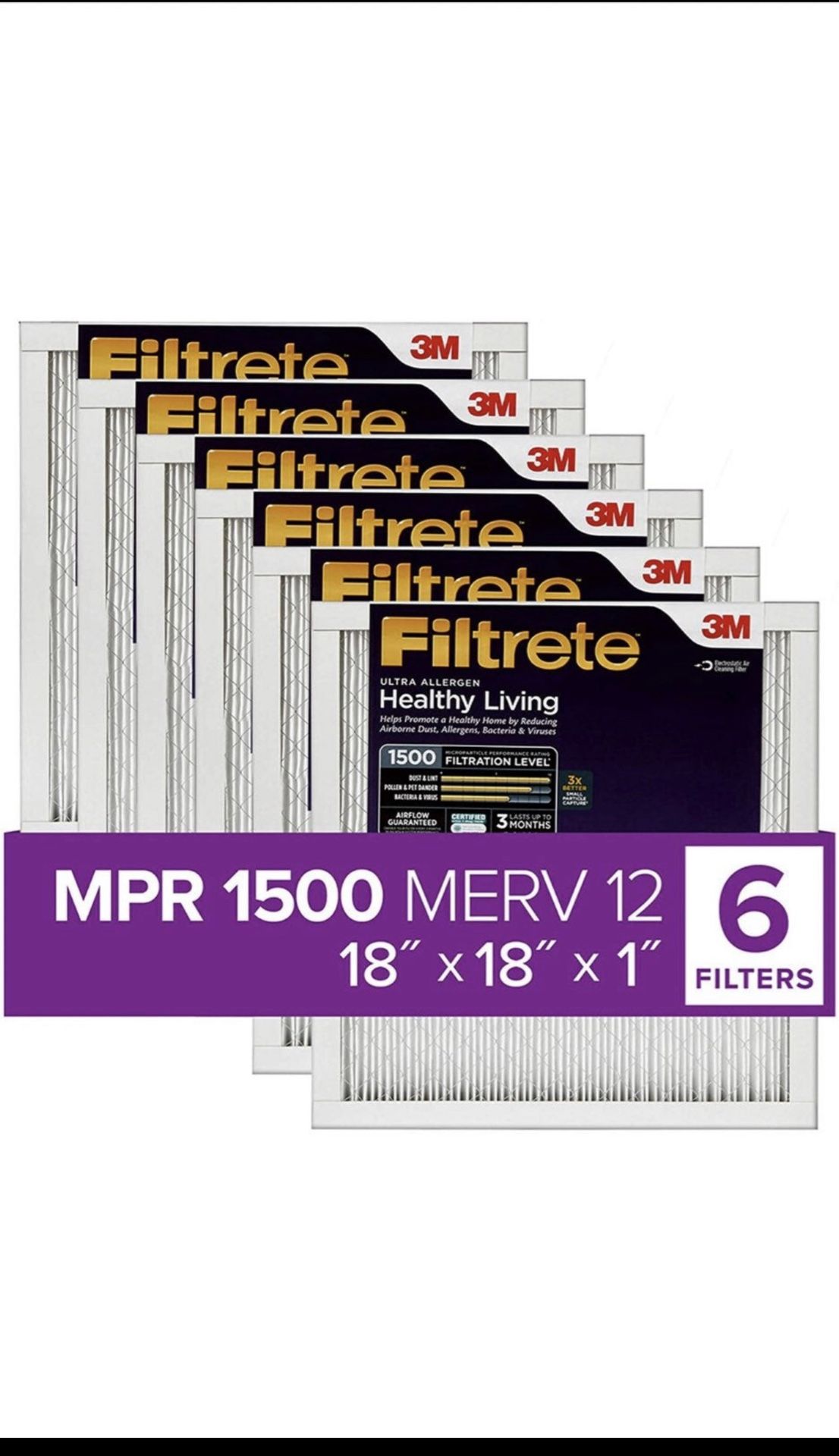 3M 6 pack Filtrete 18x18x1