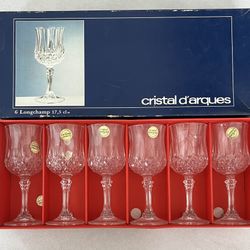 Made In France Set Of Six Vintage 24% Lead Crystal Wine Glasses.