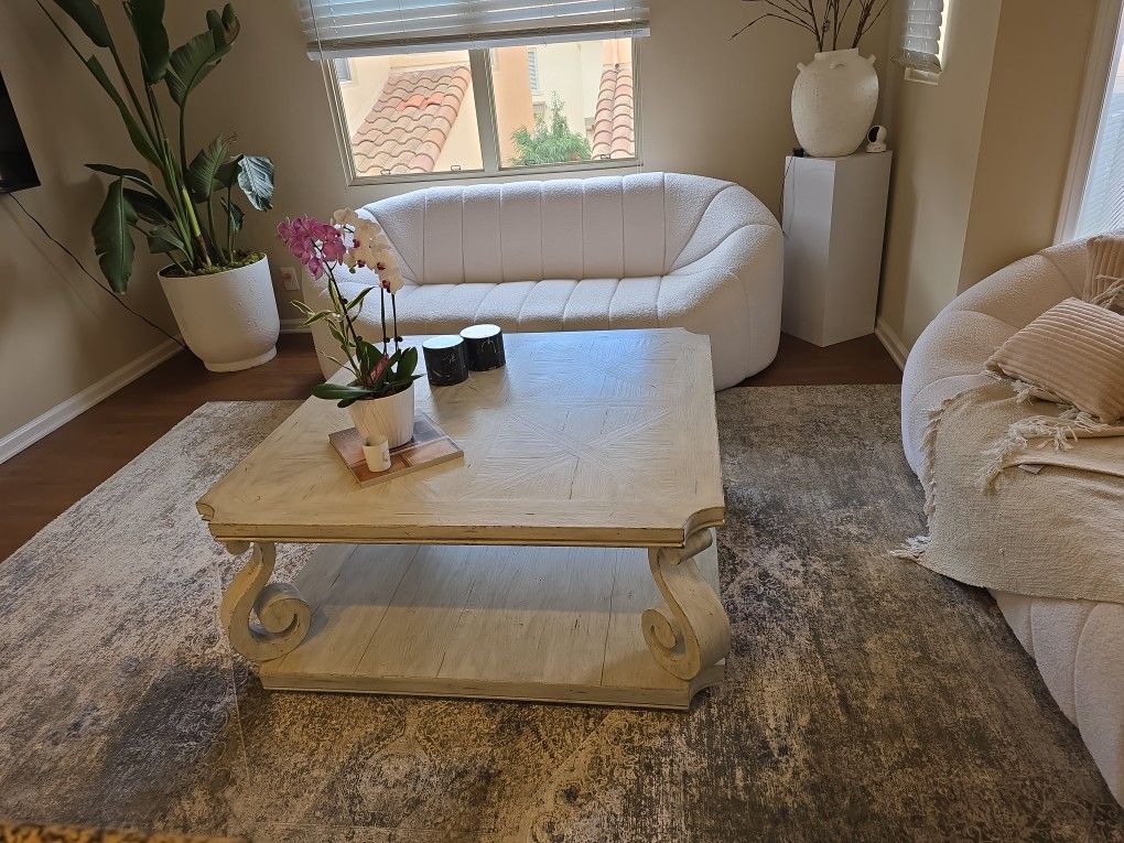Beige Wood Coffee Table 44"×44"