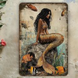 Mermaid With Fish Metal Wall Decor
