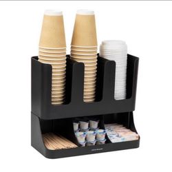 Mind Reader 6 Compartment Upright Breakroom Coffee Condiment and Cup Storage Organizer, Black