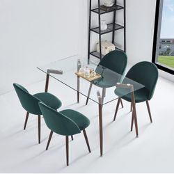 Table Set- INO Design Set- Green Chairs + Wooden/Brown & Black Circular Table 