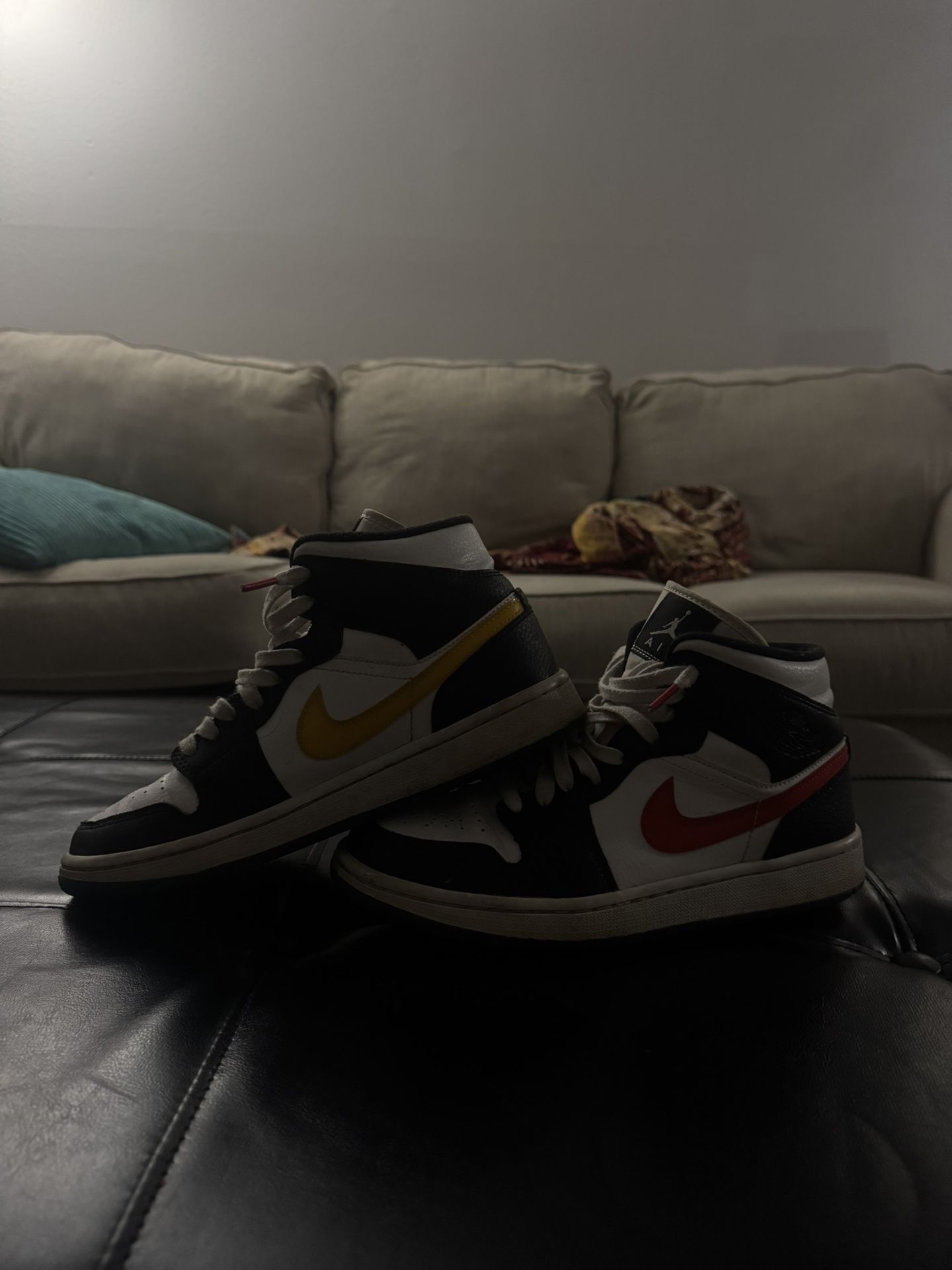 Jordan 1 Mid Alternate Swooshes Red Yellow (Women's size 8)