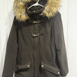Women’s Coat With Removable Hood, Dark Green, Size 4