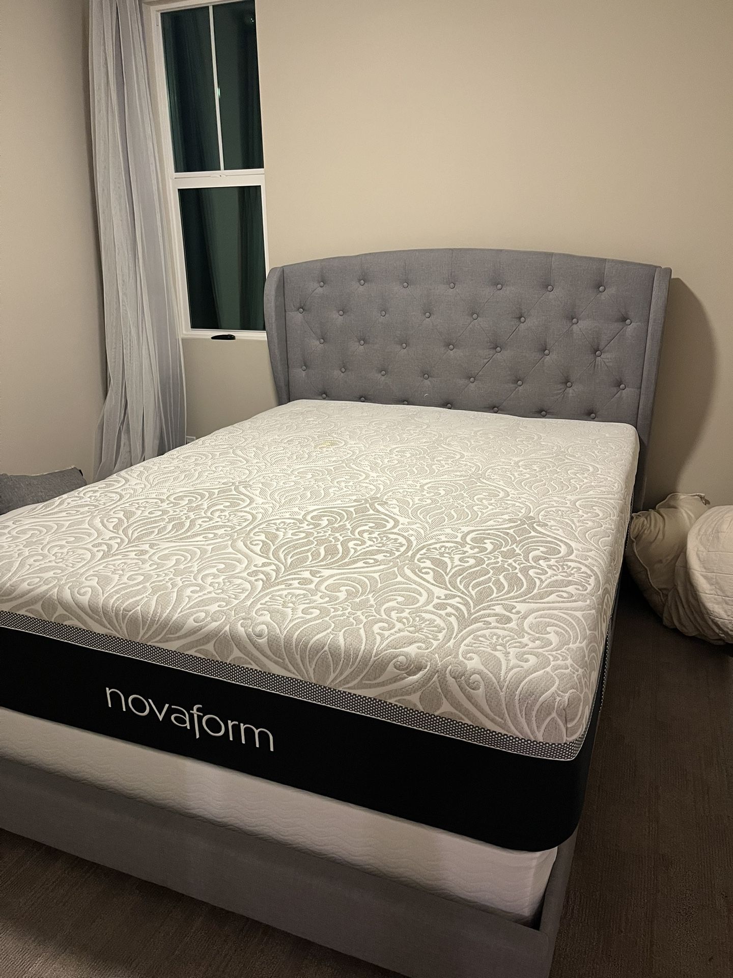Queen Upholstered bed includes Mattress And Box spring