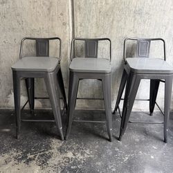 3 Black Metal Bar Stools