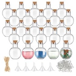 24 Pack 1oz Plastic Mini Potion Bottles with Corks, Small Sand Art Jar Tiny Clear Liquor Bottles Bulk Wishing Vial for Birthday Halloween Valentines P
