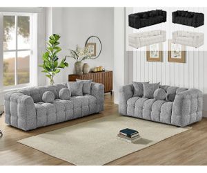 SOFA AND LOVE SEAT BOUCLE AVAILABLE BLACK CREAM OR RICH GRAY (BQ) $1249  DELIVER AVAILABLE