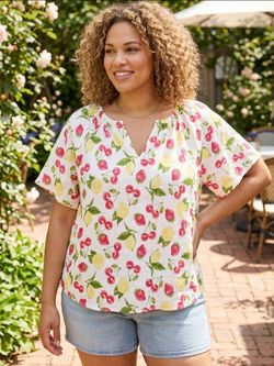 100% Linen Fruit Print Summer Lightweight Top Size 1X Isaac Mizrahi New York