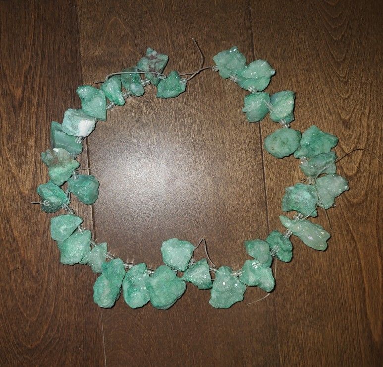 Teal Sparkly Geode Rock Bead Strand (20")