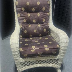 Beautiful White Wicker Rocking Chair with Cushion