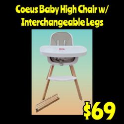 New Coeus Baby High Chair w/ Interchangeable Legs: Njft