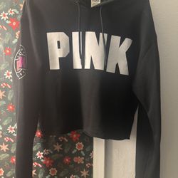 VICTORIA'S SECRET PINK EVERYDAY FLEECE CROPPED HOODIE SWEATSHIRT size M