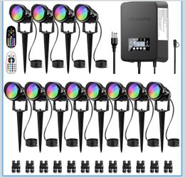 SUNVIE 12 Pack RGBW Color Changing Landscape Lights with 300W Low Voltage Landscape Transformer 12-24V LED Landscape Lighting Kit Waterproof Multicolo
