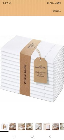 Urban Villa Cloth Napkins White Hemstitch Dinner Napkins Set of 12 (20X20) 100% Cotton Absorbent Washable Durable Reusable Ideal for Hotel Collection 