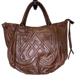 Elliott Lucca Large Brown Leather Satchel Woven Textured Detail