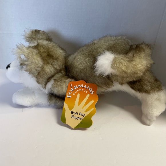 Folkmanis Realistic Grey White Wolf Plush Full Body Hand Puppet 2898 With Tags
