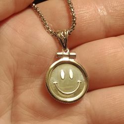 Smiley Face Pendant Fine Silver .999 Silver Round With Bezel 