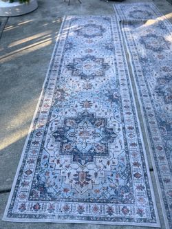 Persian-Style Runner Rug Blue Medallion