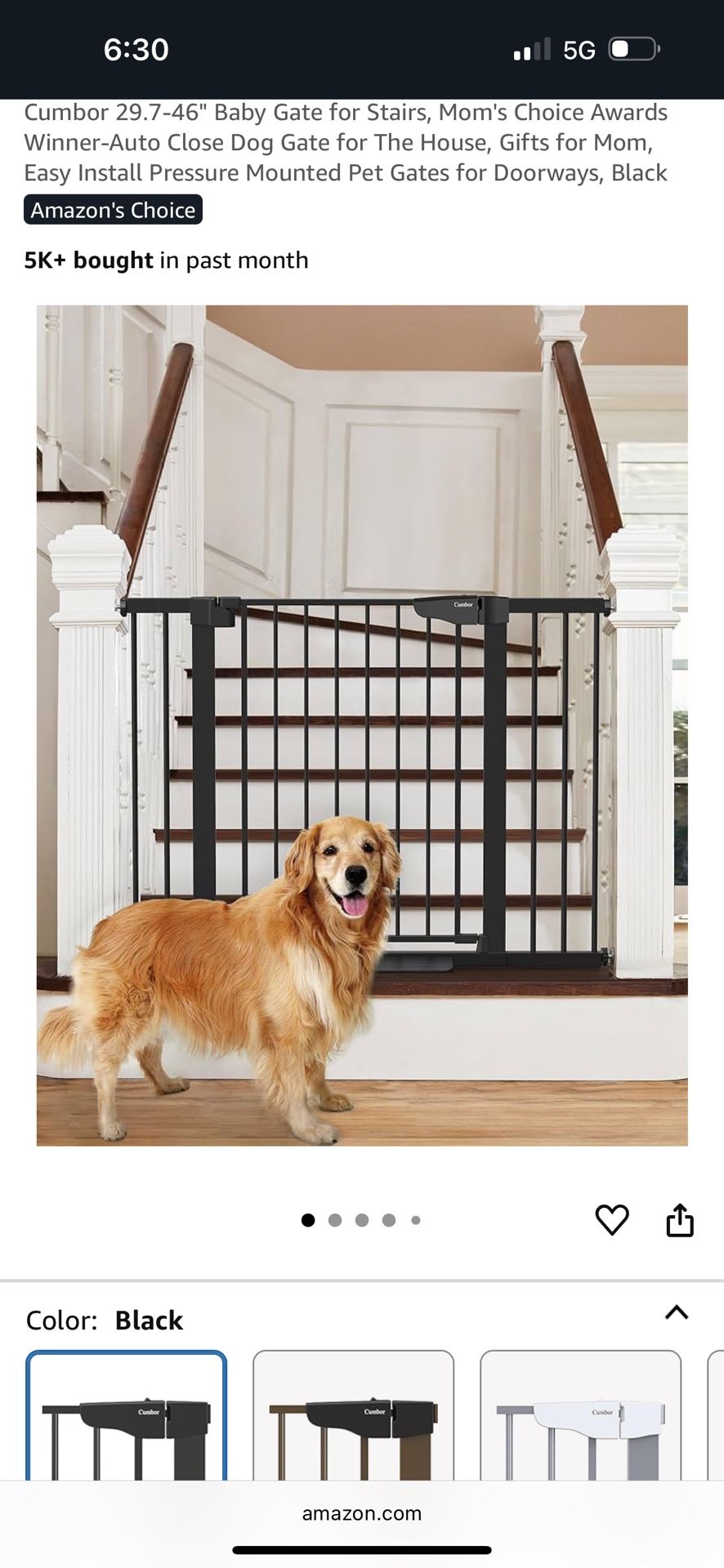 Cumbor 29.7-46" Baby Gate for Stairs, Mom's Choice Awards Winner-Auto Close Dog Gate for The House, Gifts for Mom, Easy Install Pressure Mounted Pet G