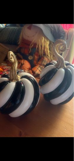 Black and White Pumpkin Decorations Set of 2