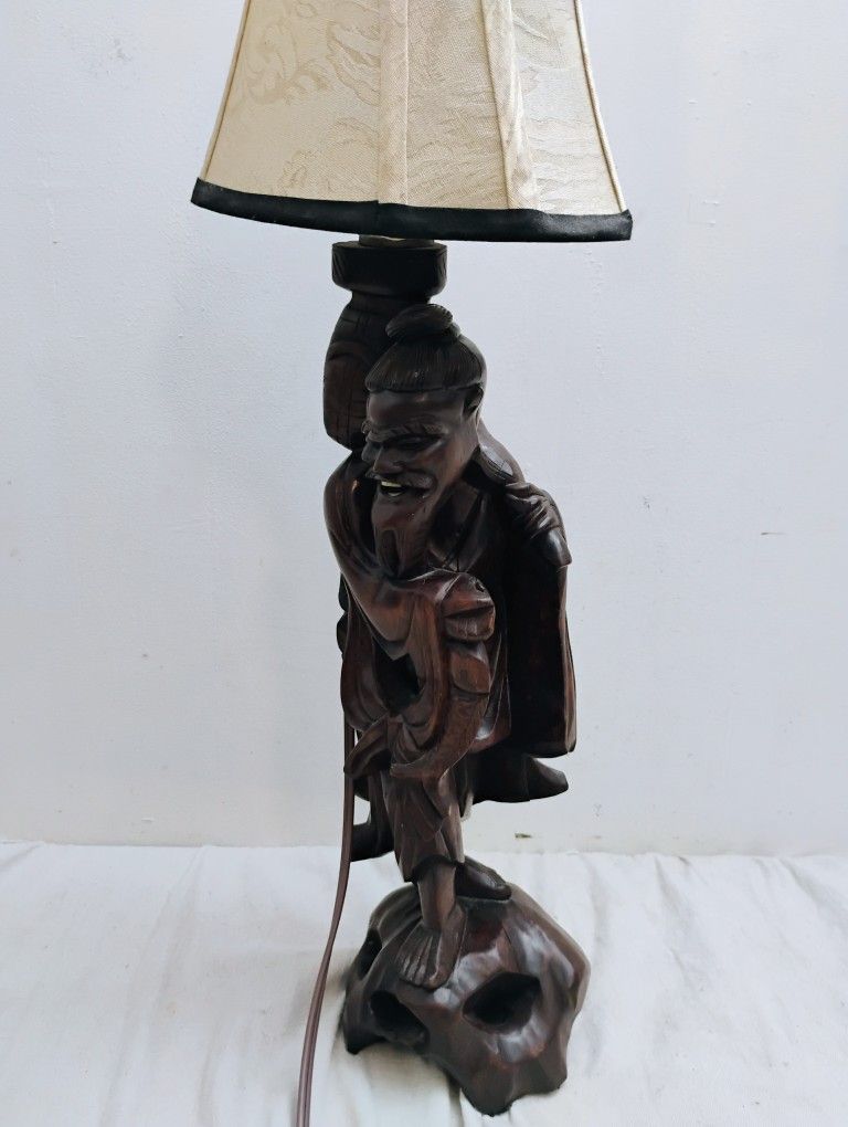 Vintage hand carved rosewood Asian lamp no issues