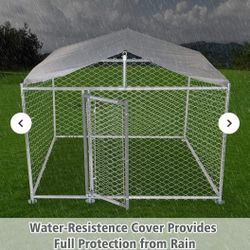 New in box Large Dog kennel with tarp,  Oxford cloth UV water resistant Roof Cover Galvanized large dog Kennel 6.6' x 6.6' x 5'
