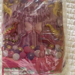 Happy Birthday Pink Dinosaur Balloon Background 