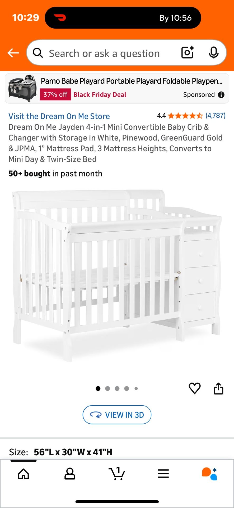 Dream On Me Jayden 4-in-1 Mini Convertible Baby Crib And Changer With Storage Plus Mattress 