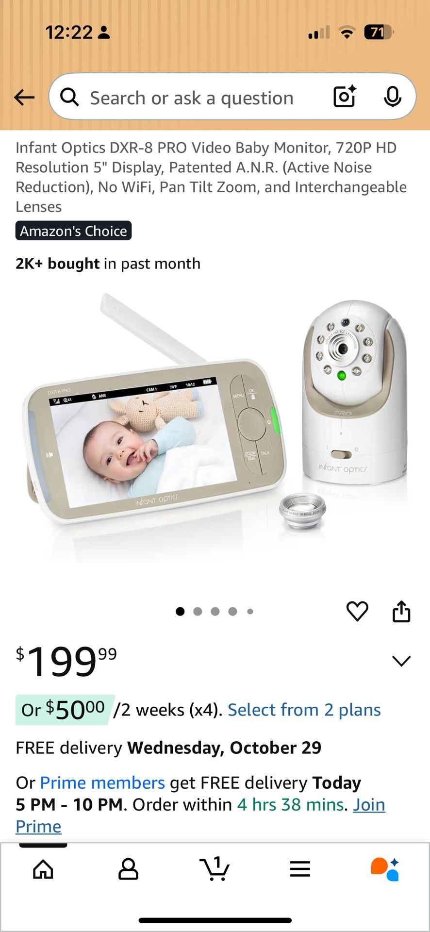 Infant Optics DXR-8 PRO Video Baby Monitor, 720P HD Resolution 5" Display, Patented A.N.R. (Active Noise Reduction), No WiFi, Pan Tilt Zoom, and Inter