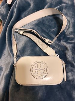 Tory Burch light blue Leather Crossbody Bag with Signature Logo