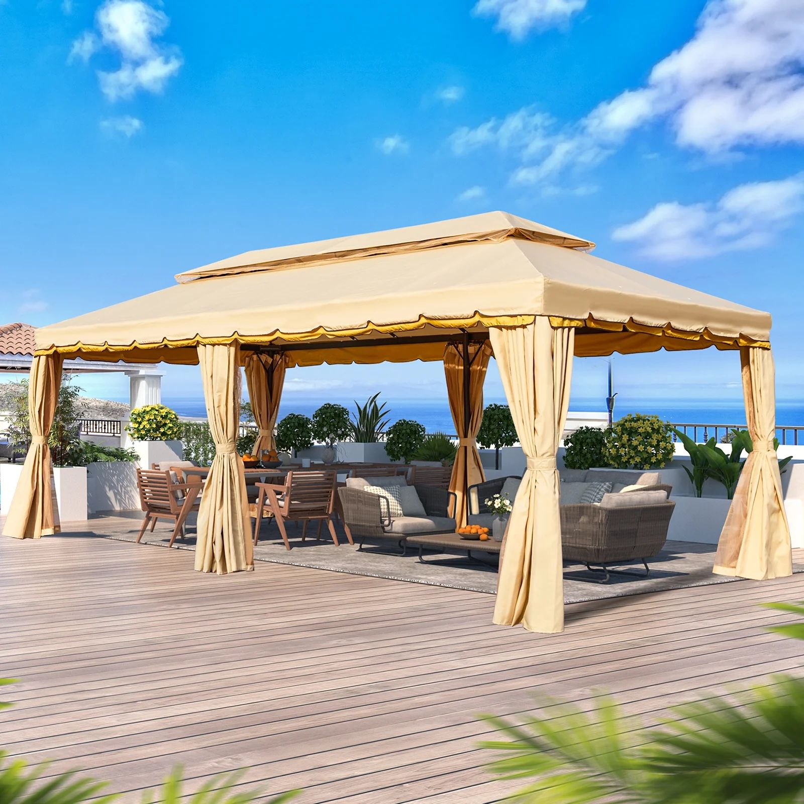 10x20 Outdoor Canopy Gazebo, Double Roof Patio Gazebo Steel Frame