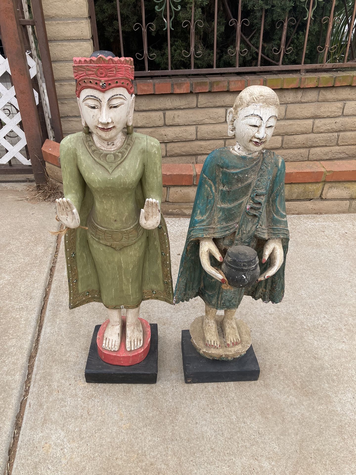 Asian Statues Statue Wood Wooden Chinese Japanese
