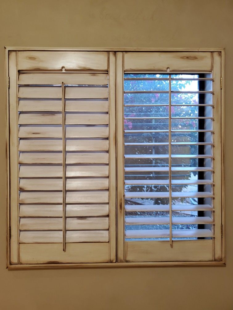 Wood Plantation Shutters White Washed