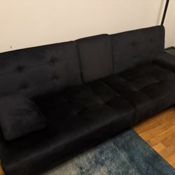 Convertible Black Loveseat Sleeper With Folding Cup Holders 