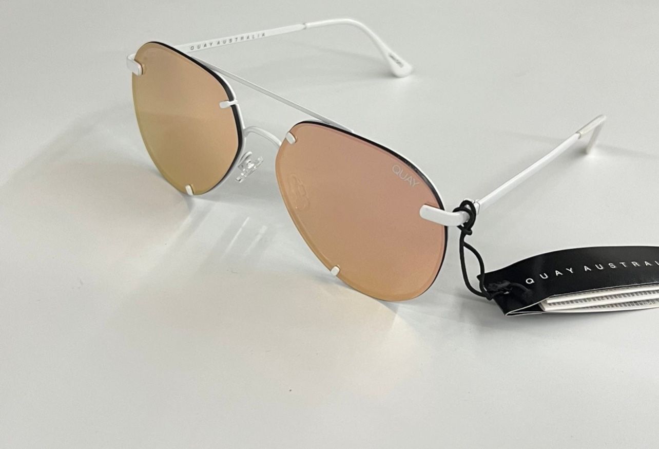 Quay Australia Rebelle Aviator Sunglasses - White Frames & Rose Gold Lenses Quay Rebelle Bright White Frame/Rose Flash Lenses Aviator  main image 3