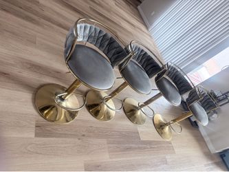 Velvet Gray and Gold Barstools (4)