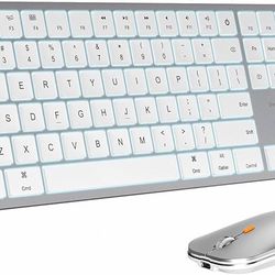 Backlit Bluetooth Keyboard and Mouse for Mac, KM100-A Multi-Device Wireless Keyboard Mouse for Mac, Full Size Rechargeable for MacBook Pro/Air, iPhone