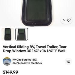 Vertical Sliding RV, Travel Trailer, Tear Drop Window 30 1/4" x 14 1/4" 1" Wall