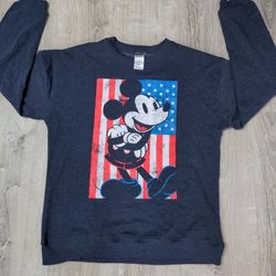 Disney Mickey Mouse Men's Navy Blue USA Flag Graphic Print Sweatshirt Small