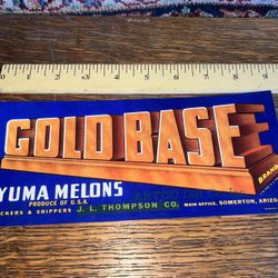Gold Base Brand Yuma Melons Somerton Arizona Vintage Crate Art Label 