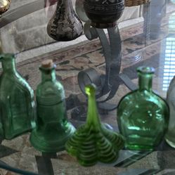Green glass antique items
