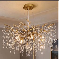 Modern Crystal Chandelier, 31.5" Chandeliers for Dining Room Gold Tree Branch Chandelier Lighting, Round Living Room Chandeliers Over Table, Branches 