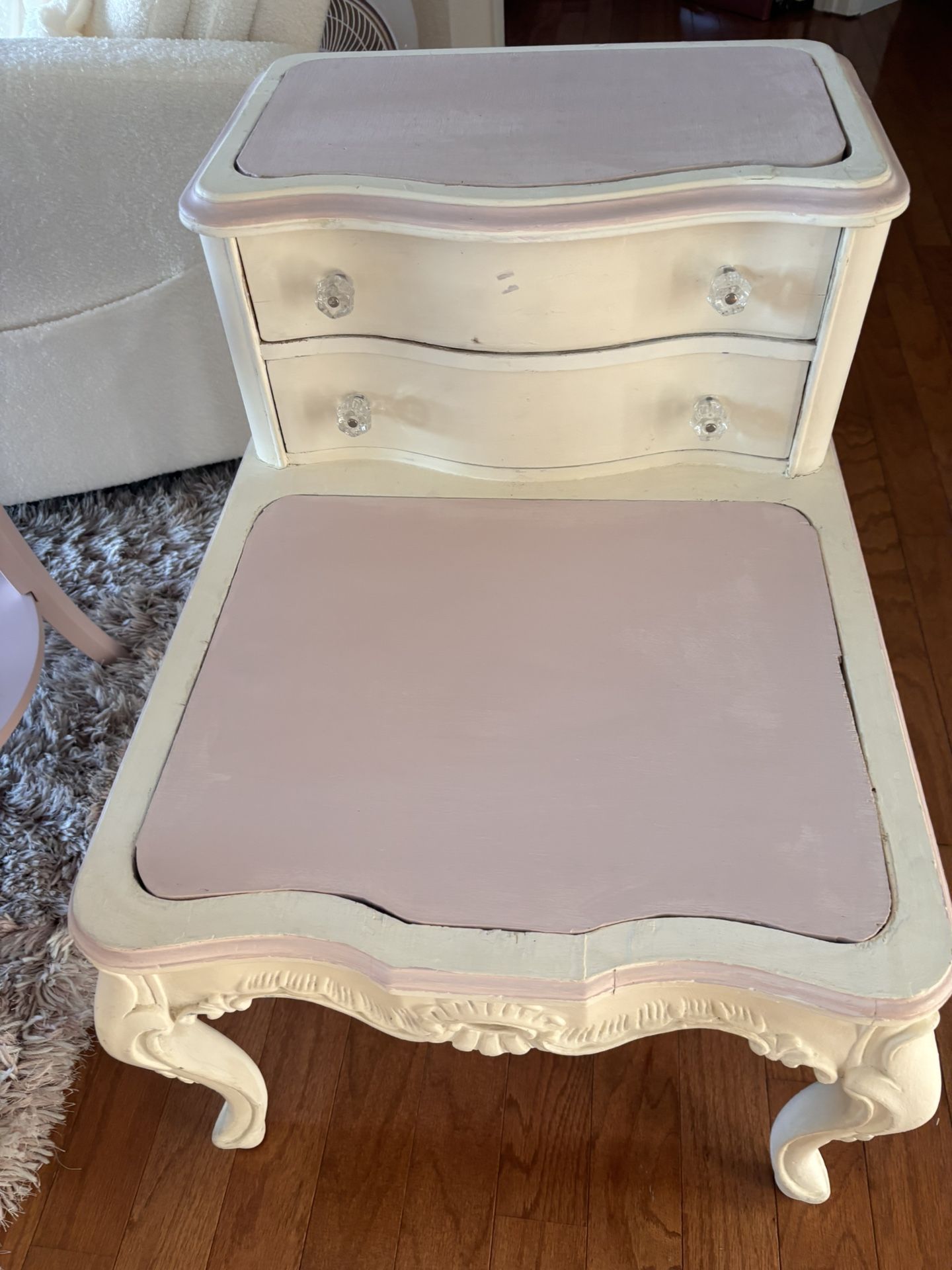 Shabby Chic Pink And Off White End Table
