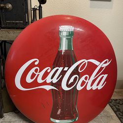 Vintage Original 36” Porcelain Coca Cola Button Sign 