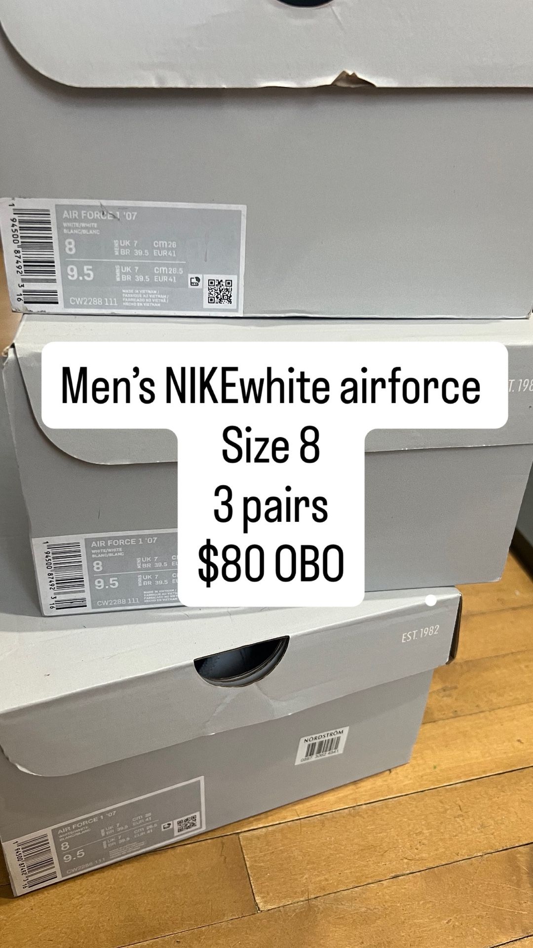 3 Pairs Of White Men’s Nike Airforce Size 8