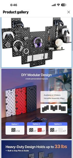 PEGZONE Controller and Headphone Holder Wall Mount, Modular Gaming Pegboard with Accessories, Controller Stand for Xbox PS5 PS4 Switch, Video Game Sto