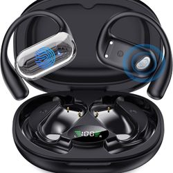 EUQQ Open Ear Bluetooth 5.4 Earbuds, Wireless Headphones Sport Over Earphones Built-in Mic with Ear Hooks, 50H Playtime Ear Buds Fast Charging, IPX7 W